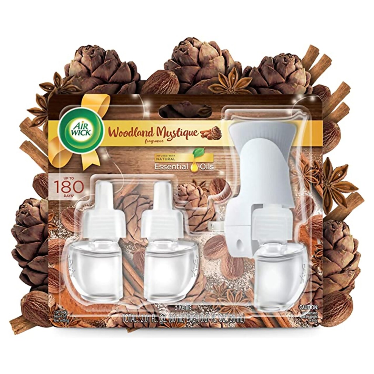 Air Wick Plug in Scented Oil Starter Kit + 3 Refills, Woodland Mystique, Fall Scent, Fall Spray, Air Freshener - Pack of